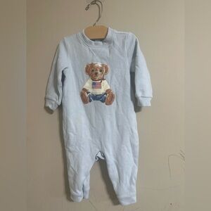 Polo fleece coverall by Ralph Lauren Light Blue Bear Graphic Kids Footie